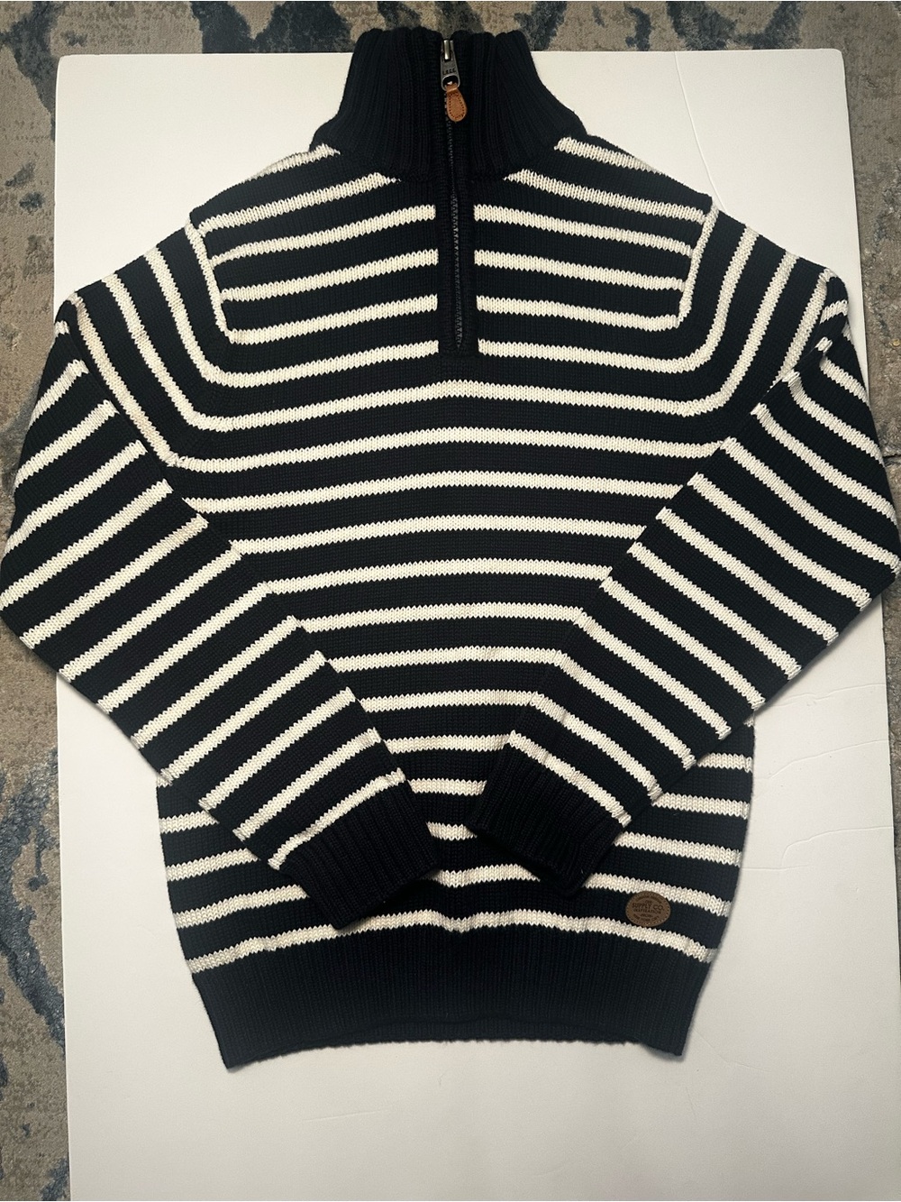 H&M Black and White Striped Half-Zip Sweater